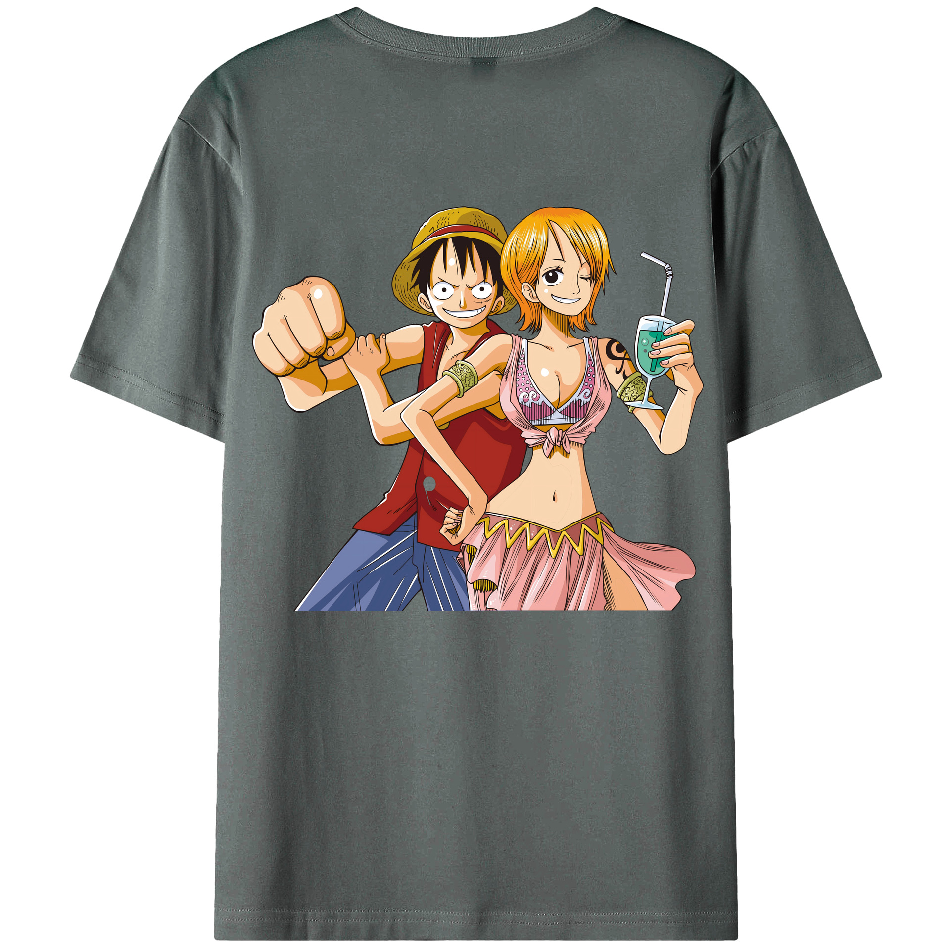 ワンピース モンキー・D・ルフィ ONE PIECE Monkey D. Luffy 綿100％ メンズ半袖Tシャツ（バックプリント） 通気性